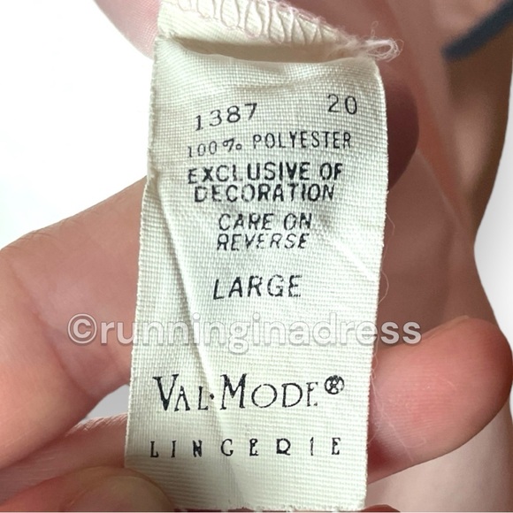 Vintage 80’s Val Mode Lingerie Pink With Blue Trim Floral Appliqué Robe Kimono - Picture 7 of 12